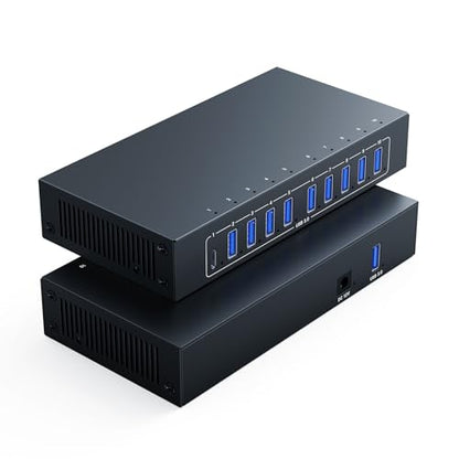 10 Port Powered USB 3.0 Hub, Industrial Rack Mountable USB Data Hub with 12V/3A Adapter 105W Output ESD Protection, Rugged Metal Case USB Expander Splitter - size: 10 Ports