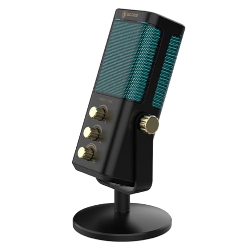 Sades Night Owl USB Gaming Microphone – Cardioid Condenser Mic with RGB Lighting, Gain Control, Plug and Play for PC, Streaming & Podcasting (Black) - color: Black