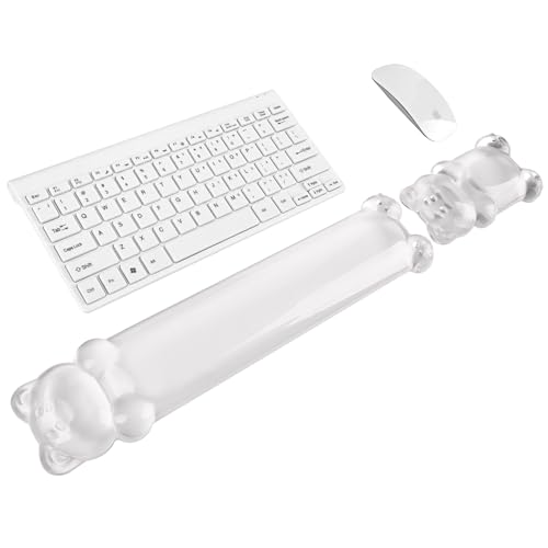 Gel Keyboard and Mouse Wrist Rest Set – Clear Wrist Rest for Computer Keyboard 60%/68%/75%, Comfort & Support for Typing and Gaming(Cute White Bear) - color: White