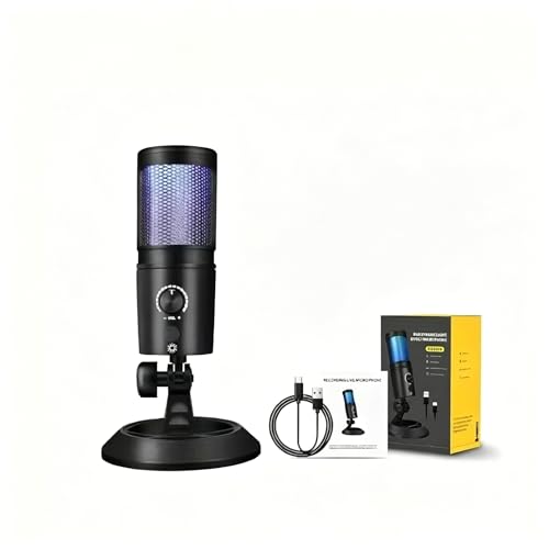USB Gaming Condenser Microphone with RGB Light, One-Touch Mute, Volume Control, Desktop Stand, for PS4/PS5 and PC