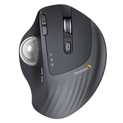 ProtoArc EM01 NL Wireless Trackball Mouse, Thumb Control, Silver | 0/20° Adjustable Angle to Reduce Fatigue, Triple-Device Bluetooth & 2.4G USB-A for Office Use, Silent Click, Easy to Clean - color: Silver Ball