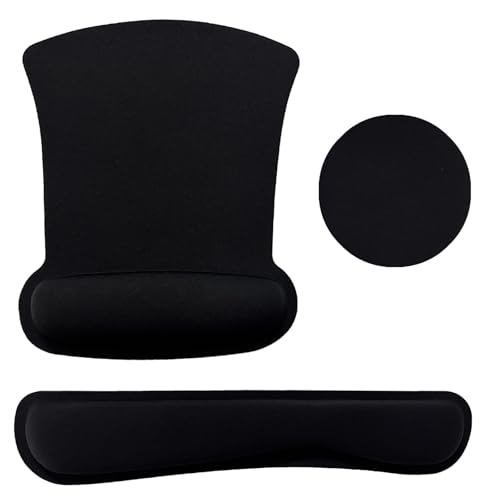 Keyboard Wrist Rest Pad Mouse Pad with Wrist Support Set of 3, Gaming Mousepad with Non-Slip Rubber Base, Ergonomic Memory Foam Mouse Cushion Support for Home Office Laptop Computer, Black - color: Black