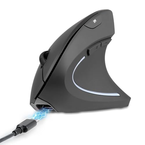 Perixx PERIMICE-713R Wireless Rechargeable Vertical Mouse - Duo Wired and Wireless Charging Feature - 6 Buttons Design - Black - Right-Handed Design - style: Wireless Rechargeable
