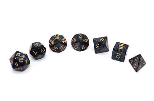 Polyhedral DND Dice Set Pearl Black for Dungeon and Dragons D&D Pathfinder RPG MTG Dice D20 D12 D10 D8 D6 D4 - color: Pearl Black