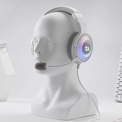 Redragon H350 White Wired Gaming Headset, Dynamic RGB Backlight - Stereo Surround-Sound - 50MM Drivers - Detachable Microphone, Over-Ear Headphones Works for PC/PS4/XBOX One/NS - color: White
