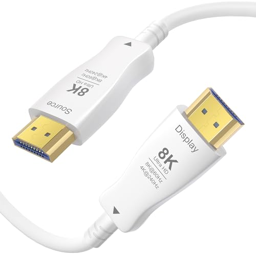 HDMI Cable 10FT 8K Fiber Optic - 48Gbps Ultra High Speed for Monitor, TV | 8K@60Hz 4K@240Hz, Thin White HDMI 2.1 Cable, Supports eARC, Dynamic HDR, HDCP 2.2/2.3, for PS5 Xbox Laptop Projector - size: 10 Feet