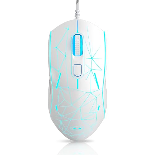 MageGee G6 Wired Gaming Mouse, Ergonomic USB Optical Mouse with 7 Colors Breathing LED Backlit, 6 Adjustable Speed Levels from 600 to 3200 for Laptop PC Computer Games & Work, White - color: white