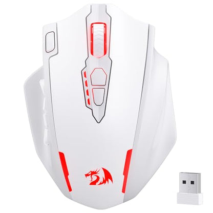 Redragon M913 MAX Wireless MMO Gaming Mouse 26000 DPI Remapping Keys | Cable-Free 0 Delay, Dedicated for FPS Gamers, Redefine Keybinding Macro, Vibing Backlight, Ergonomic Grip Body Comfort - color: White, style: Wireless M913 Max
