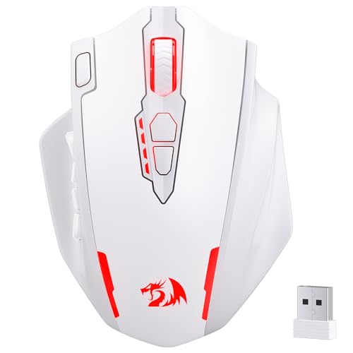 Redragon M913 MAX Wireless MMO Gaming Mouse 26000 DPI Remapping Keys | Cable-Free 0 Delay, Dedicated for FPS Gamers, Redefine Keybinding Macro, Vibing Backlight, Ergonomic Grip Body Comfort - color: White, style: Wireless M913 Max