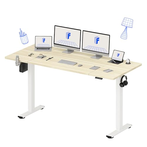 FLEXISPOT 79x32 Inch Electric Large Standing Desk for Home & Office, Spacious Splice Board Desk with Cable Management & Organizer, Cup Holder & Hook, White Wood Grain - color: White Wood Grain, size: 79"x32"