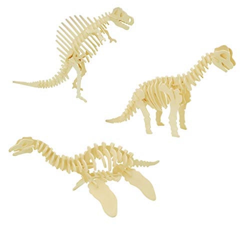 3D Wooden Dinosaur Puzzle, 3 Piece Set Wood Dino Skeleton Model Puzzle | Wooden Crafts Assembly 3D Puzzle, STEM DIY Brain Teaser Puzzle - style: Dinosaur 3-piece set
