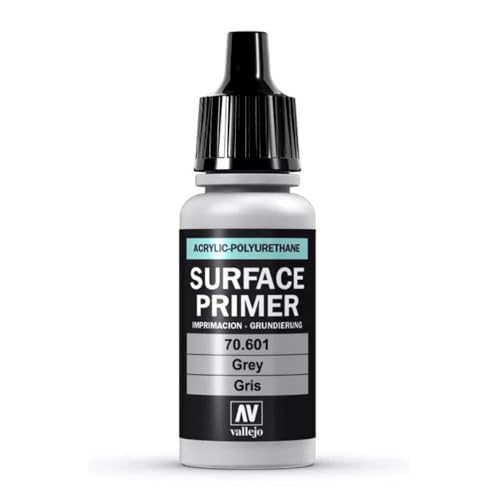 Vallejo - Surface Primer Color | Grey Acrylic Primer 18 ml (0.6 fl.oz.) | Matte Finish and Fast Drying | Perfect for Airbrushing and Great Adhesion to Figurines and Scale Models - style: Grey Primer 18 ml. (0.6 fl.oz.)