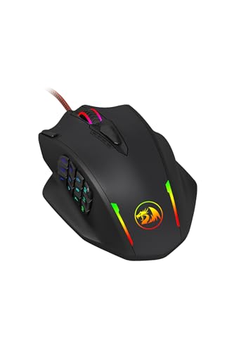 Redragon M908 12400 DPI Impact MMO Gaming Mouse w/ 18 Programmable Buttons, Weight Tuning Cartridge, 12 Side Buttons