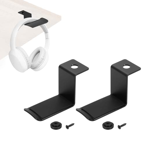 HARFINGTON 2pcs Headphone Holder Stand Aluminum Headset Hook Headphone Clip Under Desk Hanger with Washer and Screws for Bedrooms Study Libraries Offices, Black (5cm) - color: Black