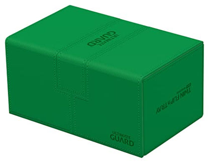 Ultimate Guard Twin Flip'n'Tray 160+, Deck Case for 160 Double-Sleeved TCG Cards + Dice Tray, Green, Independent Magnetic Closure & Microfiber Inner Lining - color: Green, size: 160+