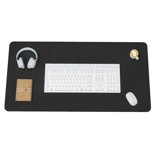 Leather Desk Pad, Non-Slip Suede Base, Stitched Edges, Dust-Proof Easy-Clean Surface, Mouse Pad & Desk Protector for Office and Home, Black 23.6" x 11.8"