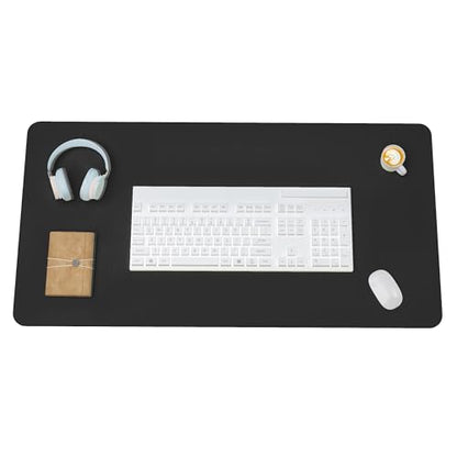 Leather Desk Pad, Non-Slip Suede Base, Stitched Edges, Dust-Proof Easy-Clean Surface, Mouse Pad & Desk Protector for Office and Home, Black 23.6" x 11.8"