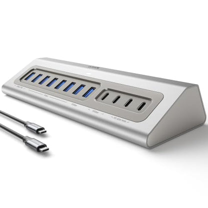 Gitfos Powered USB Hub, 15 in 1 USB 3.2 Hub, USB C Hub, 10Gbps, PD 100W | 2 USB C 45W Charge • 8 USB-A • 2 USB-C • 65W Adapter • 3.3FT Cable • Aluminum Desktop USB Hub for PC,Mac,Mac Mini,iMac,iPad - size: 15 IN 1