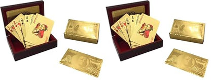 Yuanhe Gold Deck of Cards - Waterproof Playing Cards Luxury Playing Cards with Wooden Gift Box,Great for Poker Cards Game, Game Nights and Casino Party (Pack of 2) - size: 2.244X3.425 inch, bridge size cards (Pack of 2)
