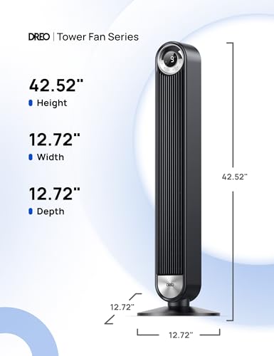 DREO Tower Fan for Bedroom, Upgraded DC 28ft/s Velocity, 20dB Quiet Fan | 9 Speeds Standing Fan, 90° Oscillating Cooling Fan, 4 Modes, 12H Timer, Bladeless Fan Powerful for Home, Black - color: Black