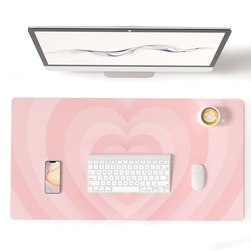Colorful Star Large Mouse Pad Pink, PU Leather Desk Mat, 31.5" x 11.8" | Aesthetic Laptop Mat Cute Mousepad Desk Pad, Waterproof Non-Slip Desk Mat for Office Accessories Women& Girl - color: Pink Heart, size: 31.5" x 15.7"