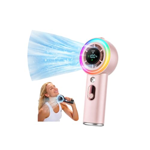 Portable Fan with Mist, AC-Level Ice Cooling Handheld Fan, 5000mAh Battery | 1-199 Speed, 26000 RPM Powerful Turbo Fan, 40ml Water Tank Personal Fan, Mini Fan, for Travel, Makeup, Camping, Outdoors - color: Deep pink