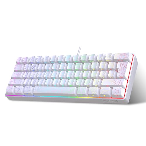 Snpurdiri 60% Wired Gaming Keyboard, 61 Keys RGB Backlit Ultra-Compact Contour Line Small Gaming Keyboard, for PC/Mac Gamer, Typist, Travel, Easy to Carry on Business Trip (White) - color: White(Contour-line)