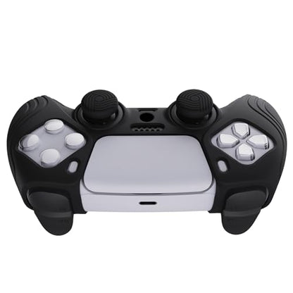 eXtremeRate PlayVital Samurai Edition Black Anti-Slip Controller Silicone Skin for ps5, Ergonomic Soft Rubber Protective Case for ps5 Controller with Black Thumb Stick Caps - color: Black