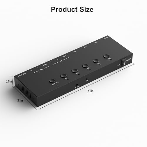 Dingsun 5In-1Out Converter, 3 Way HDMI 2.0 to HDMI Switcher + 2 Way RCA to HDMI Converter for Fire Stick，ROKU, N64, NGC, Wii, PS2/3/4/5, Xbox Series, Xbox ONE, Switch ect. - style: 5in-1out(2*RCA +3*HDMI to HDMI)Converter