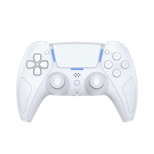 JDDWIN LED Wireless Gaming Controller for PS5/PC/Android/IOS/MAC/Steam Deck,Hall Effect, Bluetooth, 3.5mm Audio Jack, Dual Vibration, 6-Axis Motion Contro Gamepad with Speaker (White)
