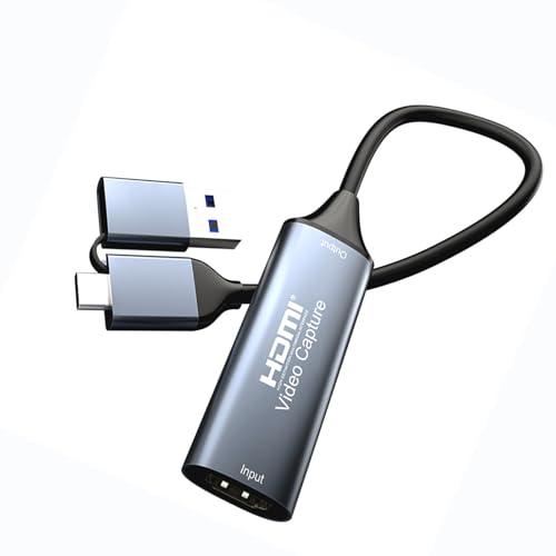 HDMI Video Capture Card 4K 2-in-1 USB-A and USB-C Output, Compatible with Windows, MacOS, Linux, Android, for OBS/VLC/Amcap