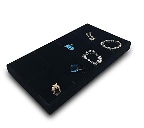 The Display Guys - Stackable Jewelry Tray and Organizer - for Drawers, Dressers, Store Display (8 Compartments, Black Velvet) - color: Velvet Black, size: 8 Compartments