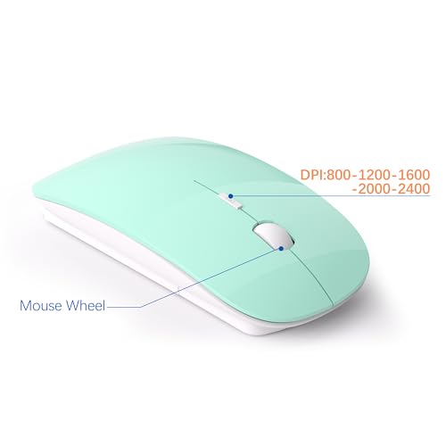 Wireless Keyboard and Mouse Ultra Slim Combo, TopMate 2.4G Silent Compact USB 2400DPI Mouse and Scissor Switch Keyboard Set with Cover, Batteries Included, for PC/Laptop/Windows/Mac - Mint Green - color: Mint Green