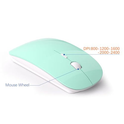 Wireless Keyboard and Mouse Ultra Slim Combo, TopMate 2.4G Silent Compact USB 2400DPI Mouse and Scissor Switch Keyboard Set with Cover, Batteries Included, for PC/Laptop/Windows/Mac - Mint Green - color: Mint Green