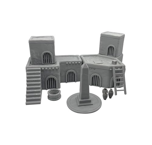 Architectural Terrain Set for 28mm (1/64) Miniature Wargames, 3D Printed and Paintable, Gift for Hobby Enthusiasts (Desert Building)