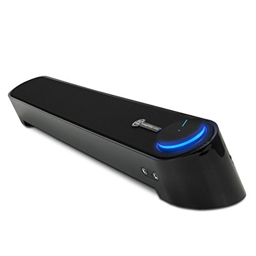 GOgroove Computer Speaker Mini Soundbar - USB Powered PC Sound Bar with Easy Setup Wired AUX, Stereo Audio, Microphone Port, Volume Control Knob, Under Monitor Design for Desktop (Blackout) - color: Blackout