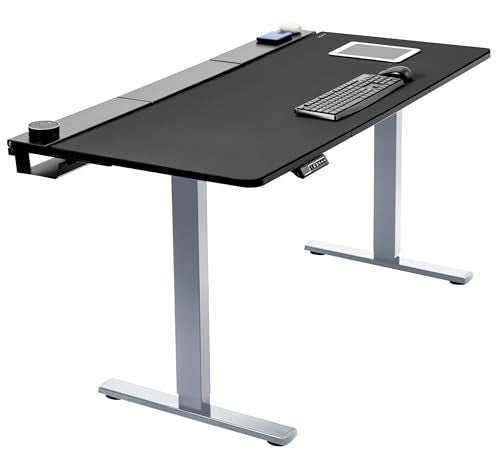 VIVO Black 60 x 30 in Standing Desk, DESK-KIT-1G6-P3B | Electric, Holds 220 lbs, Sit Stand, Height Adjustable, Cable Tray, Full-Size Mouse Pad, Office Furniture, Gray Frame - color: Black Top / Gray Frame, size: 60 x 30