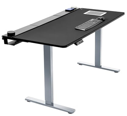VIVO Black 60 x 30 in Standing Desk, DESK-KIT-1G6-P3B | Electric, Holds 220 lbs, Sit Stand, Height Adjustable, Cable Tray, Full-Size Mouse Pad, Office Furniture, Gray Frame - color: Black Top / Gray Frame, size: 60 x 30