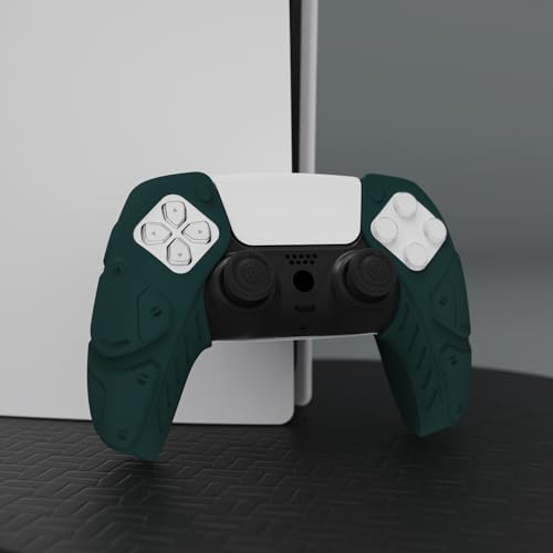 PlayVital Mecha Edition Racing Green Ergonomic Soft Controller Silicone Case Grips for ps5, Rubber Protector Skins with Thumbstick Caps for ps5 Controller - Compatible with Charging Station - color: Racing Green
