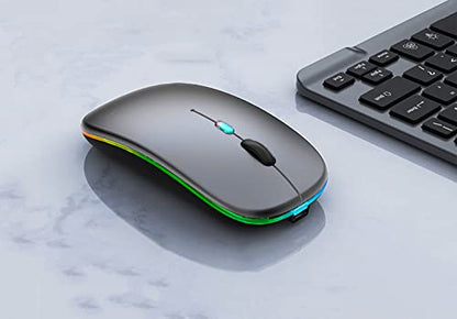 WREANU Wireless Bluetooth Mouse Rechargeable Laptop Mice with LED Lights Silent Slim Use(BT5.2 and 2.4G Portable USB) Dual Mode Computer Mouse for Laptop/iPad/Tablet/Apple/Computer/Mac (Grey) - color: Grey