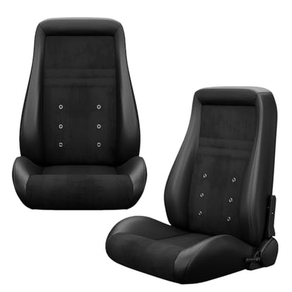 2 Pcs Adjustable Universal Racing Seats with Double Sliders, Reclinable Bucket Seats, 1 Pair of Sport Seats for Vehicles (OBS SUEDE BLACK) - color: OBS SUEDE BLACK