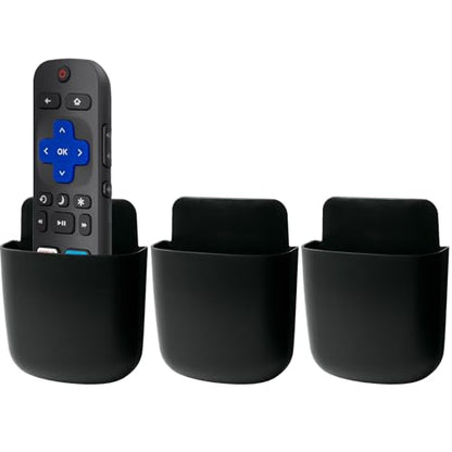 noonebutyou 3 Pcs Remote Control Holder Wall Mount Self Adhesive Remote Case Hole-Free Storage Organizer Wall Pencil Holder Phone Charging for Home Office School(Black) - color: Black