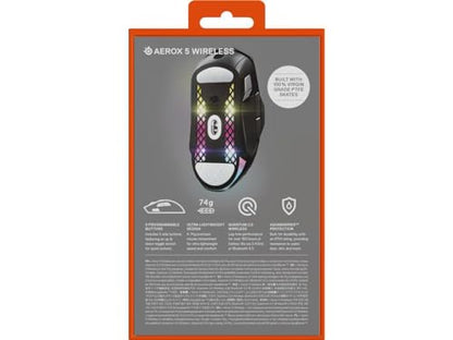 SteelSeries Aerox 5 Wireless - Holey RGB Gaming Mouse - Ultra-lightweight Water Resistant Design - 9 Buttons – Bluetooth/2.4 GHz - 18K DPI TrueMove Air Optical Sensor | 74g lightweight design with 9 programmable buttons and 18000 CPI for precision, durabi
