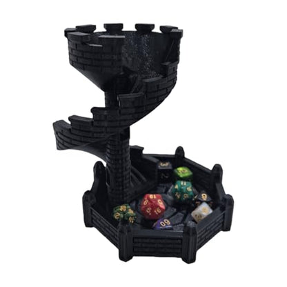 Dice Castle Slide Dice Tower Dungeons and Dragons RPG Tabletop Roleplaying Game Jail D&D (Random 7PCS D20 Dice Set Included) Black