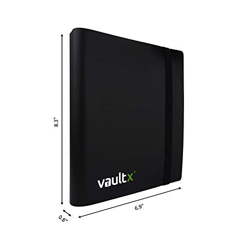Vault X 4 Pocket Strap Trading Card Binder 160 Cards Side Loading (Black) | Holds 160 standard-size TCG cards in 20 side-loading 4-pocket pages. Padded, water-resistant cover. - color: Black