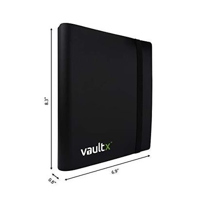 Vault X 4 Pocket Strap Trading Card Binder 160 Cards Side Loading (Black) | Holds 160 standard-size TCG cards in 20 side-loading 4-pocket pages. Padded, water-resistant cover. - color: Black
