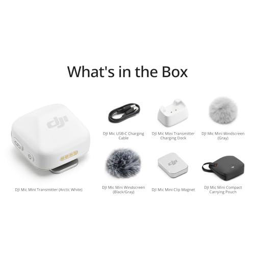 DJI Mic Mini Transmitter (Arctic White), Ultralight, Wireless Lavalier Microphone Osmo Mobile 7P/Osmo Pocket 3, Noise Cancelling, Wireless Microphone for Camera/iPhone/Android, Vlog, Streaming | DJI OsmoAudio, Noise Cancelling, Wireless Microphone for Cam