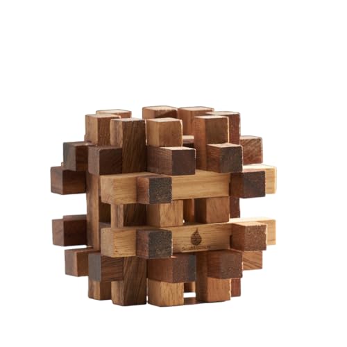 Double Lock-a-Ball Brain Teaser: Mechanical Interlocking 3D Wooden Puzzle for Adults from SiamMandalay with SM Gift Box(Pictured)
