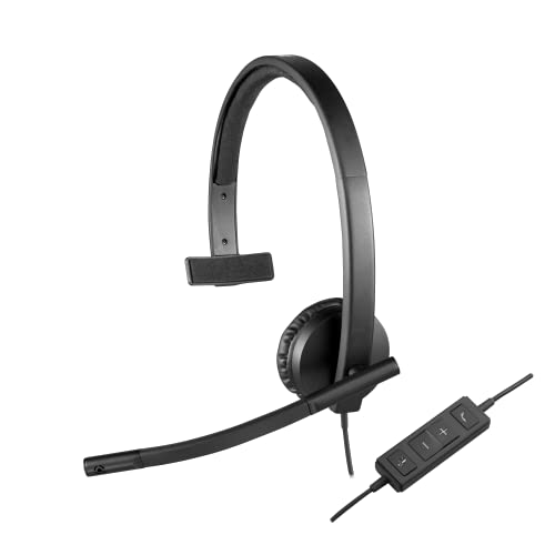 Logitech H570e Wired Headset Mono Headphones with Noise Cancelling - Black | In-line controls, mute button, indicator LED, compatible with PC, Mac, and Laptop - size: UC, style: Mono