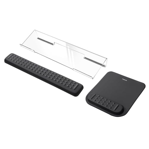 MOSISO Computer Keyboard Stand&Wrist Rest Support for Keyboard &Mouse Pad Set, Ergonomic Massage Wrist Rest Set, Easy Typing Working Acrylic Clear Stand for Office Home, Black - color: Black